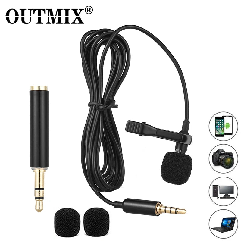 1.5m Omnidirectional Metal Microphone 3.5mm Jack Lavalier Tie Clip Microphones Mini Audio Mic for Camera Computer Laptop Phone