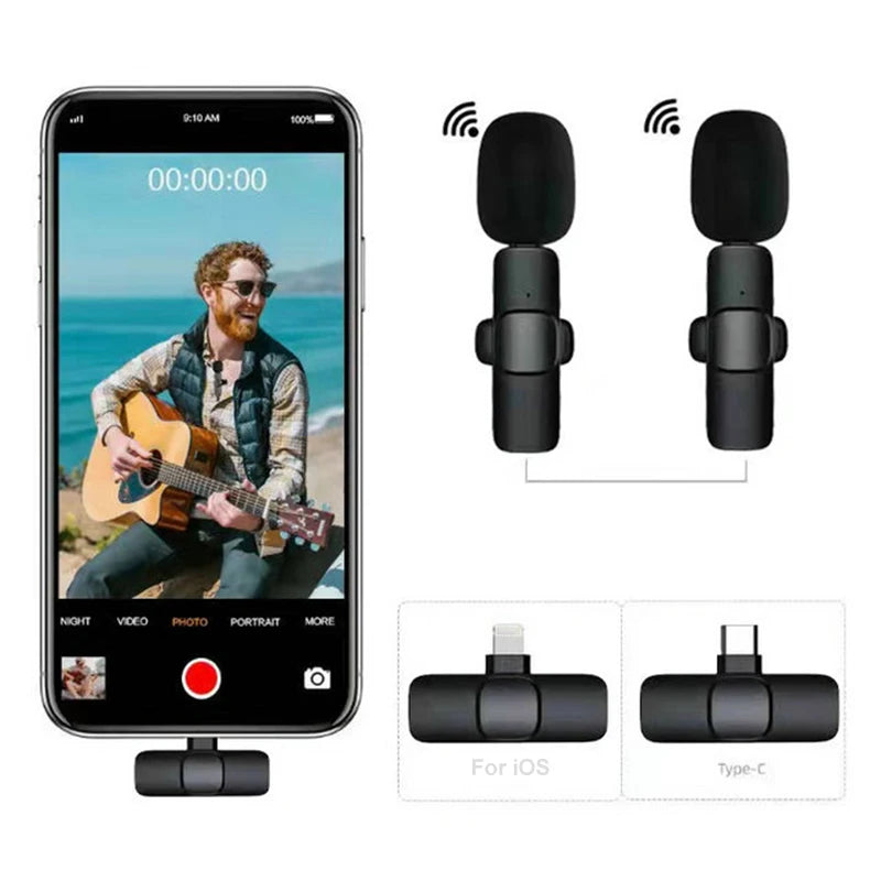 Wireless Lavalier Microphone Broadcast Lapel Microphones Set Short Video Recording Chargeable Handheld Microphone Live Streaming