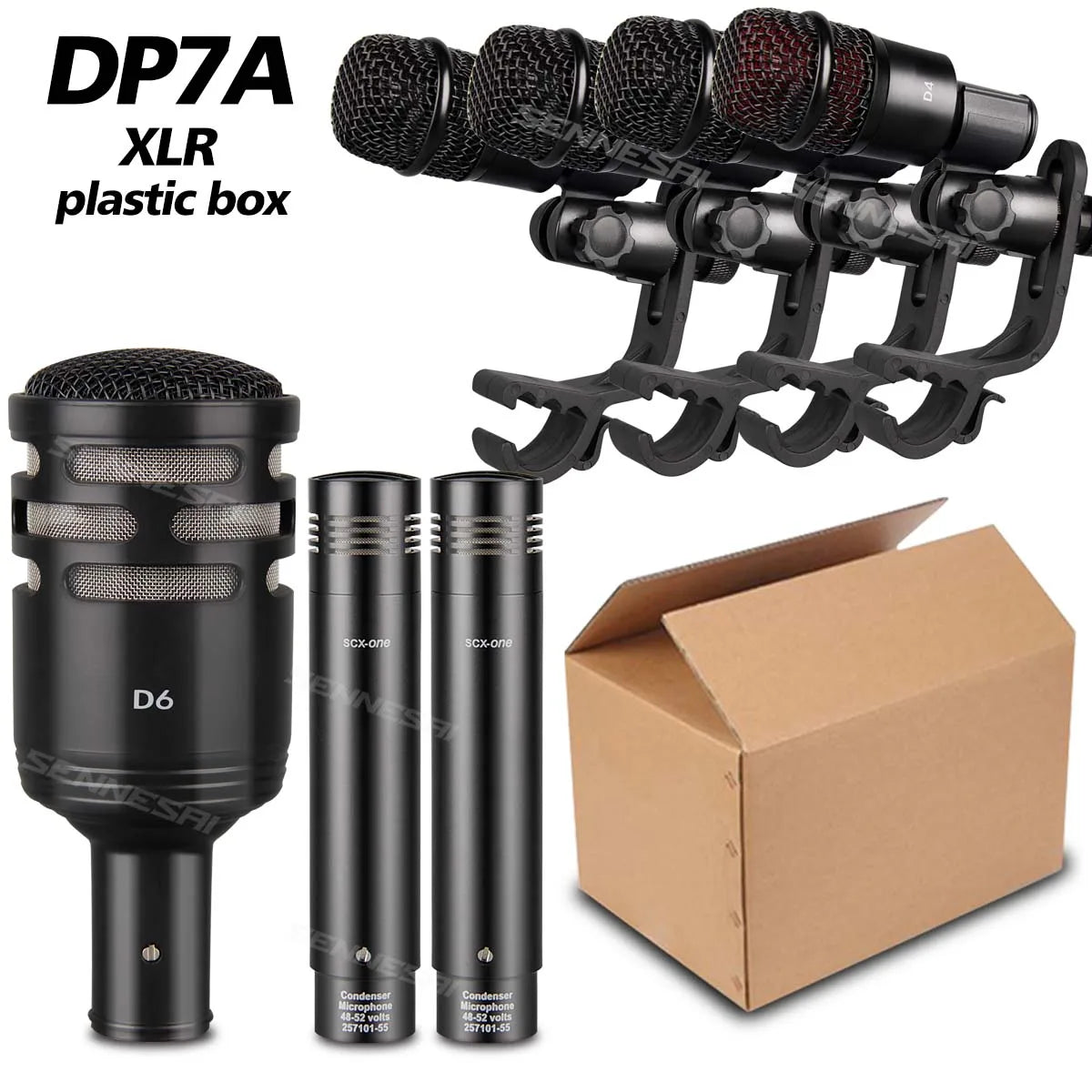 Top Quality！DP7A 7-Piece Wired Dynamic Drum Microphone (Metal)- Kick Bass, Tom/Snare & Cymbals Mic Set With Box  Use dp7