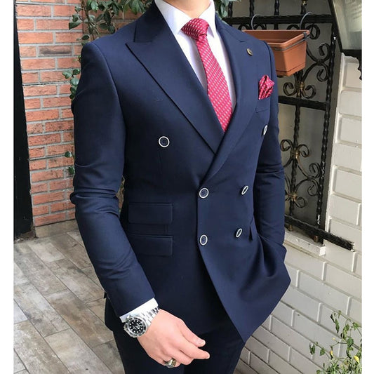 Aesido New Arrivals Men Suits Slim Fit 2 Piece Double Breasted Prom Tuxedos Casual Business Jacket Blazer+Pants for Wedding 2020