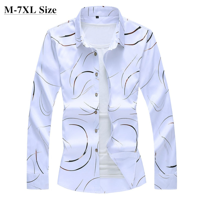 2020 Autumn New Men's Printed Shirt Fashion Casual White Long Sleeve Shirt Male Brand Clothes Plus Size 5XL 6XL 7XL