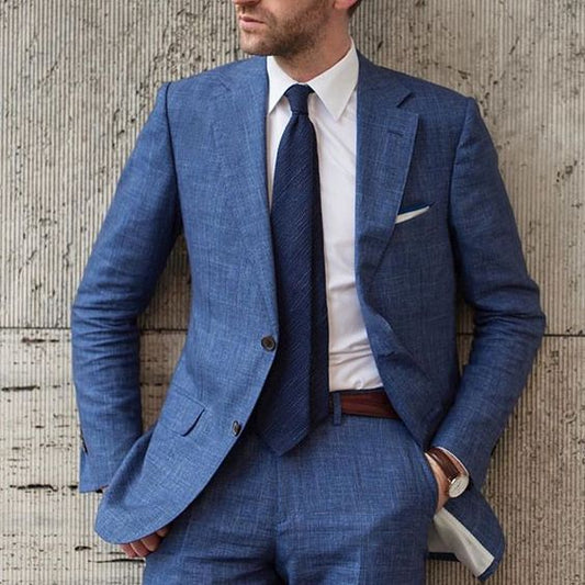 New Arrival Design Blue Summer Beach Linen Men Suit 2020 Slim Fit 2 Piece Tuxedo Custom Blazer Groom Male Suits Jacket+Pants