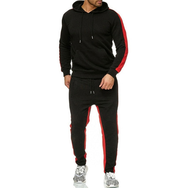 Men's Autumn Winter Cotton Pocket Sweatshirt Top Pants Sets Sports Suit Tracksuit Casual Sportwear Black Yellow Red Army Green