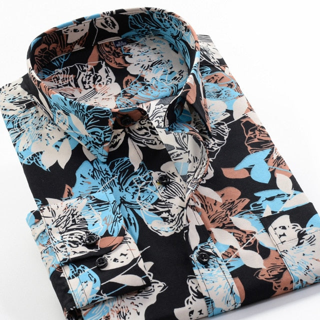 6XL 7XL 8XL 9XL 10XL Large Size Flower Print Men's Fashion Casual Long Sleeve Shirt 2020 Spring New Youth Brand Shirt 24 colors