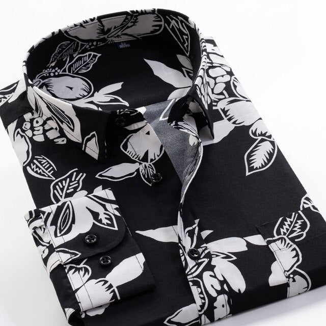 6XL 7XL 8XL 9XL 10XL Large Size Flower Print Men's Fashion Casual Long Sleeve Shirt 2020 Spring New Youth Brand Shirt 24 colors