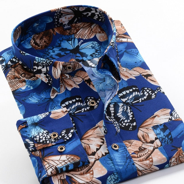 6XL 7XL 8XL 9XL 10XL Large Size Flower Print Men's Fashion Casual Long Sleeve Shirt 2020 Spring New Youth Brand Shirt 24 colors