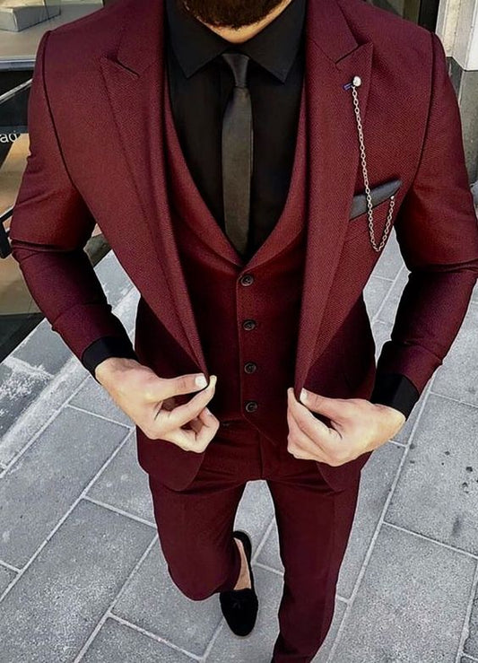 Wine Red Burgundy Wedding Suits For Men Groom Best Man Party Prom Blazer Slim Fit Smart Business Suit Men Costume Homme Mariage