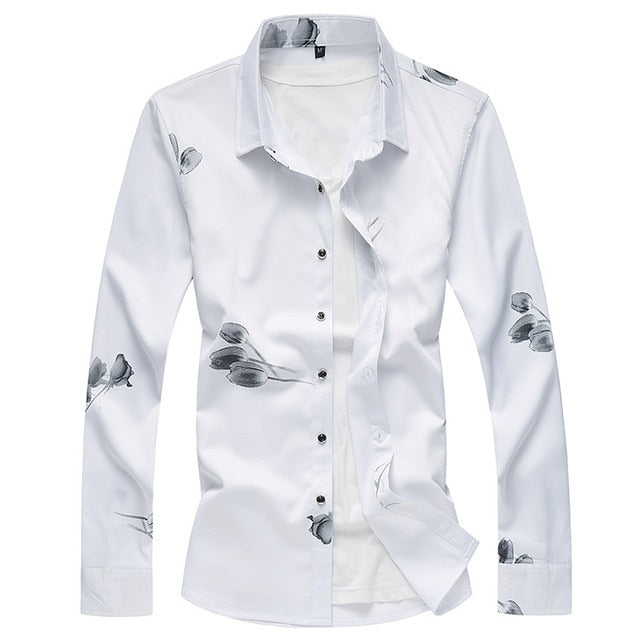 2020 Autumn New Men's Printed Shirt Fashion Casual White Long Sleeve Shirt Male Brand Clothes Plus Size 5XL 6XL 7XL