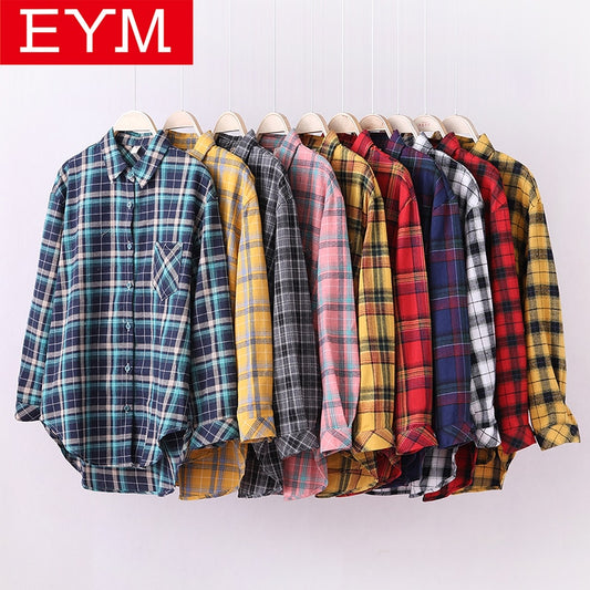 2021 New Brand Plaid Shirt Women Loose Plus Size Blouse Female Long Sleeve Blouses Cotton Flannel Casual Shirt Women Tops Blusas