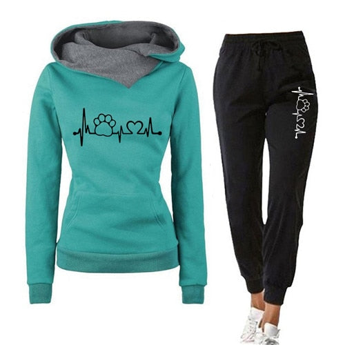 Casual Two Piece Outfits Pullovers Hoodies and Elastic Waist Jogger Pants Spring Autumn Tracksuit Woman Suit Female Sets 2021