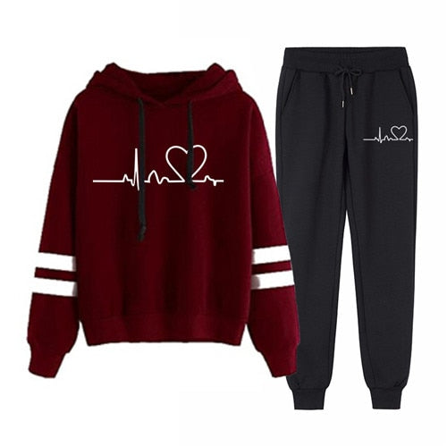 Casual Two Piece Outfits Pullovers Hoodies and Elastic Waist Jogger Pants Spring Autumn Tracksuit Woman Suit Female Sets 2021