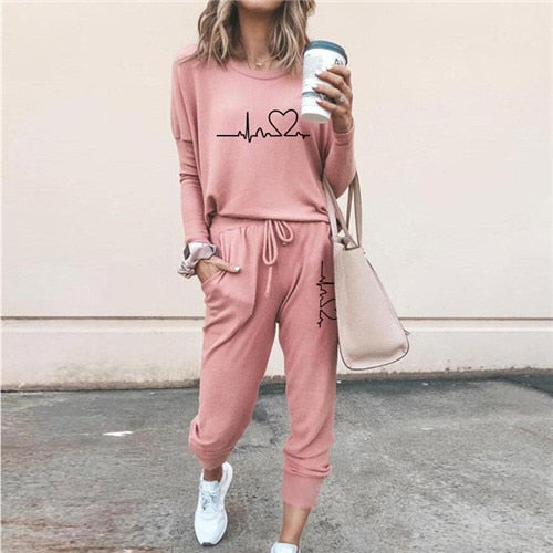 Casual Two Piece Outfits Pullovers Hoodies and Elastic Waist Jogger Pants Spring Autumn Tracksuit Woman Suit Female Sets 2021