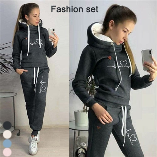 Casual Two Piece Outfits Pullovers Hoodies and Elastic Waist Jogger Pants Spring Autumn Tracksuit Woman Suit Female Sets 2021