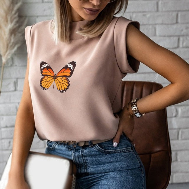 Women's Blouse Thin Abstract Art Rose Face Print O-Neck Short Sleeve White Female Casual Shirt Slim 2021 Summer Office Lady Tops