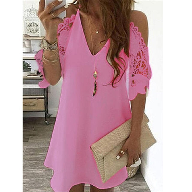 Off Shoulder Half Sleeve Blouse Women Shirt New Summer Party Ladies Tops Plus Size Bare Shoulders V Neck Lace Sexy Blouses