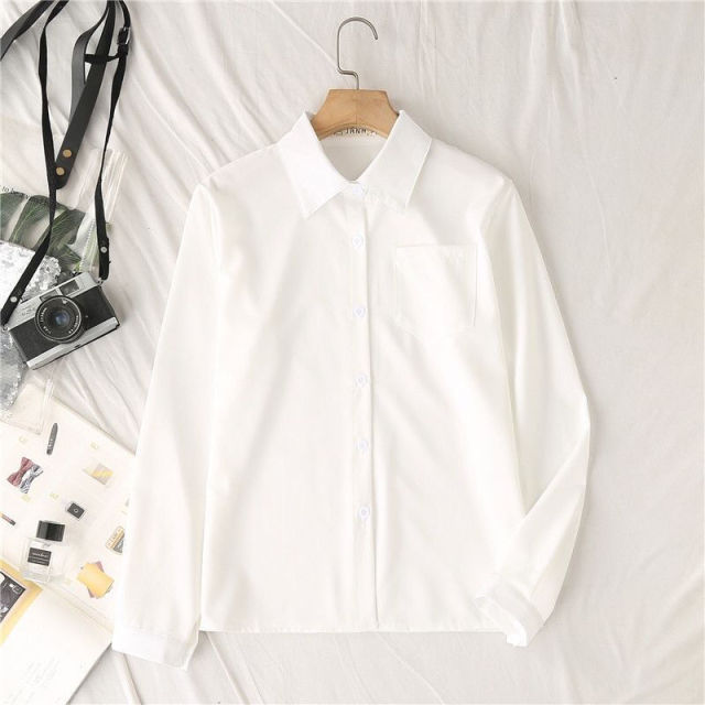 JMPRS White Women School Shirts Fashion JK Preppy Style Spring Japan Long Sleeve Girls Shirt Harajuku Necktie Ladies Tops 2021