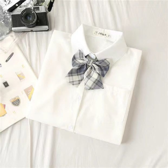 JMPRS White Women School Shirts Fashion JK Preppy Style Spring Japan Long Sleeve Girls Shirt Harajuku Necktie Ladies Tops 2021