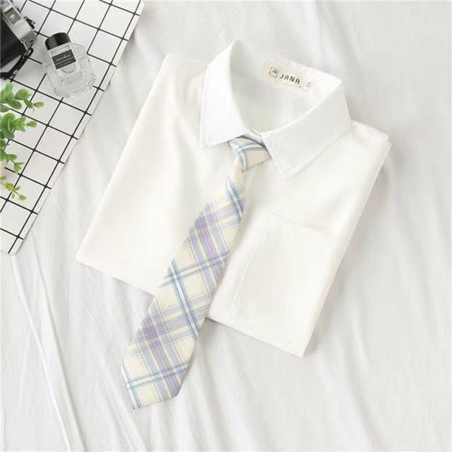 JMPRS White Women School Shirts Fashion JK Preppy Style Spring Japan Long Sleeve Girls Shirt Harajuku Necktie Ladies Tops 2021