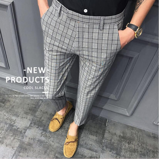 2021 New British Style Dress Suit Pant Man New Plaid Suit Pant Men Designer Gentlemen Business Casual Work Pant Trousers 28-34